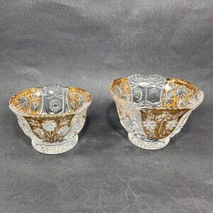 Vtg Anna Hutte Bleikristall Lead Crystal Gold Clear Candy Nut Bowl Dish Germany